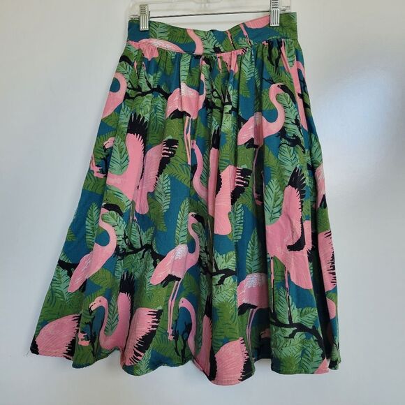 VOODOO VIXEN PINK FLAMINGO VINTAGE INSPIRED TWIRL A LINE SKIRT XS EXTRA SMALL - Picture 7 of 7